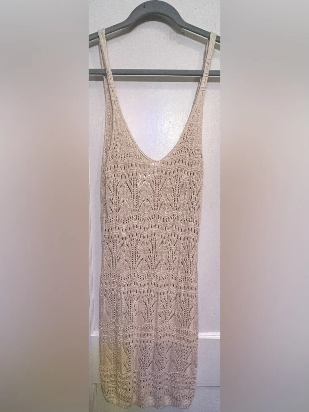 NWOT - Shade & Shore Cream Crochet Knit Swim Cover-Up Mini Dress - Size S (4-6)